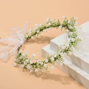 Artifical baby breath flower girl crown  headpiece white
